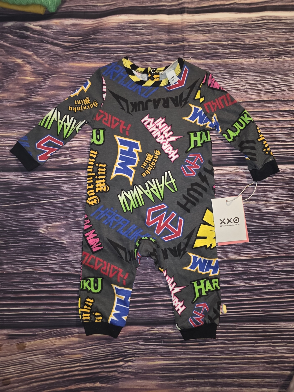 Harajuku Lovers Gray Long-Sleeve Bodysuit with Multicolor Logos